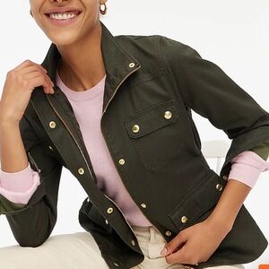 J. Crew Relaxed Boyfriend Jacket Olive Green Waxed Jacket size S